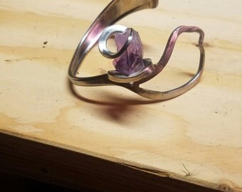 Recycled fork and amethyst bracelet heart-shaped