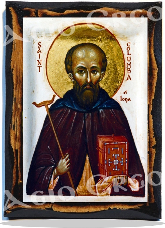 Saint Columba Apostle to the Picts Christian Icon on Wood