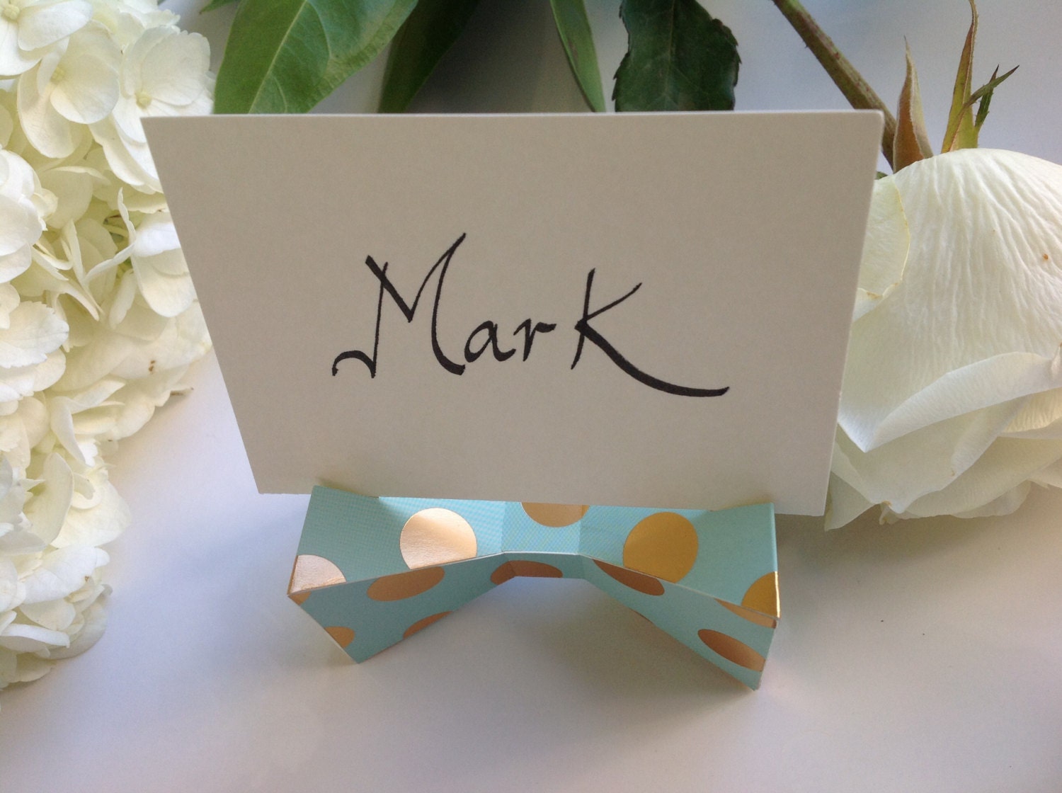 Set of 4 Blue Bow Tie Unique buffet card/ place card holders