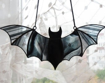 Halloween Window Decoration Stained Glass Bat Suncatcher