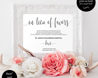 In lieu of favors sign - Thank you sign . Wedding favor sign - Thank You Charity Printable Sign - Wedding Favor Donation Cards #WDH0055