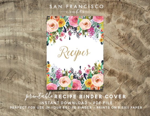 Recipe Binder Cover Us Letter Floral By Sanfranciscocrafts