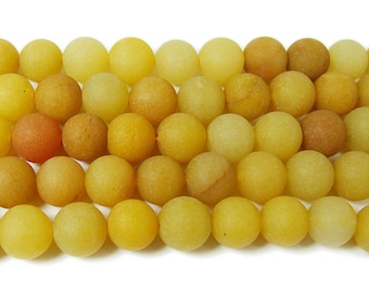 Yellow Jade Matte Round Gemstone Beads