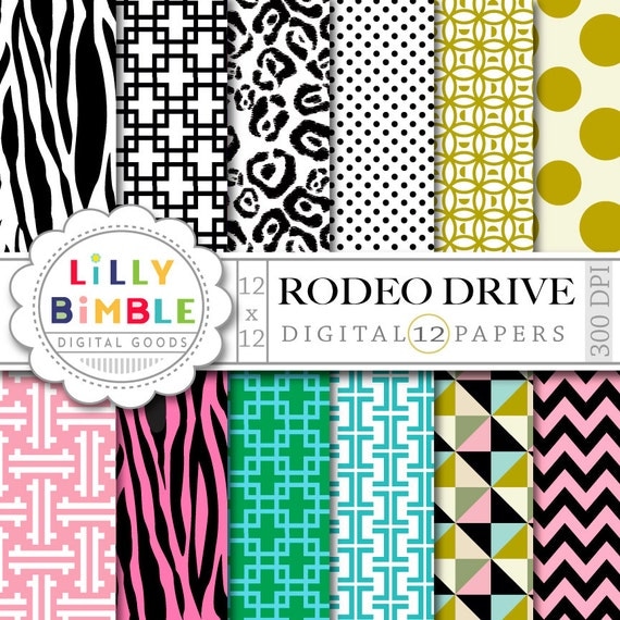 80% off Digital Paper for monogramming, zebra, leopard prints, Rodeo Drive, INSTANT Download Il_570xn