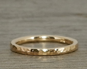 Hammered Gold Ring - Recycled 14k Yellow Gold Wedding Band or Skinny Stackable Ring - Ethical, Eco-Friendly, Handmade, Made to Order