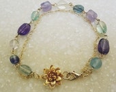 Monet Lotas Water lily bracelet Aquqmarine Amethyst Fluorite Golden Lotas Gemstone