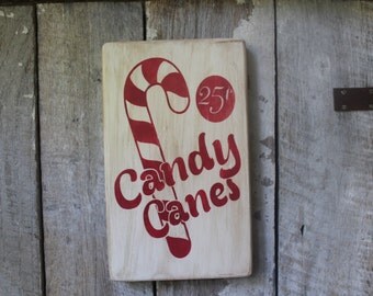 Primitive Wood Sign Candy Canes Retro Christmas Christmas Decor Holiday Decor Cabin Rustic home and living decor Red White She Cave