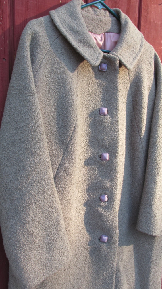 Vintage Tan Boucle Wool Coat Long Jacket Mid Century
