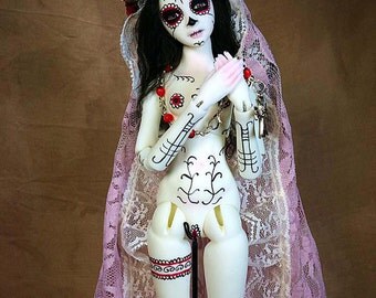 Artist Made Resin BJD - 13" Tall - Catrina - Day of the Dead - Ball Jointed Doll - full set