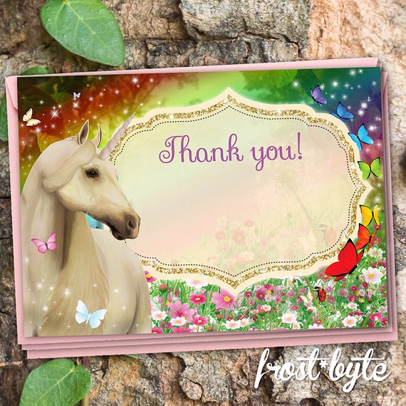 unicorn thank you card digital file to print yourself