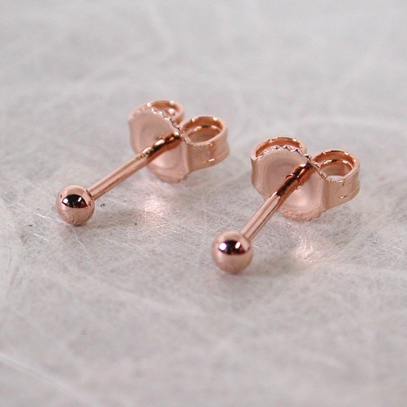 2mm Gold Earrings Tiny 14k Rose Gold Stud Earrings Ball Studs