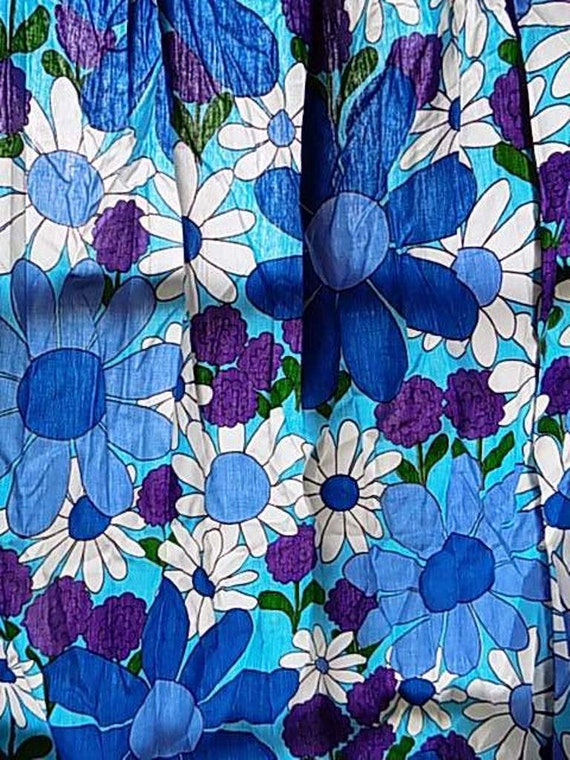 Reserved Pair Vintage Cotton Floral Curtains Bold Blue Floral