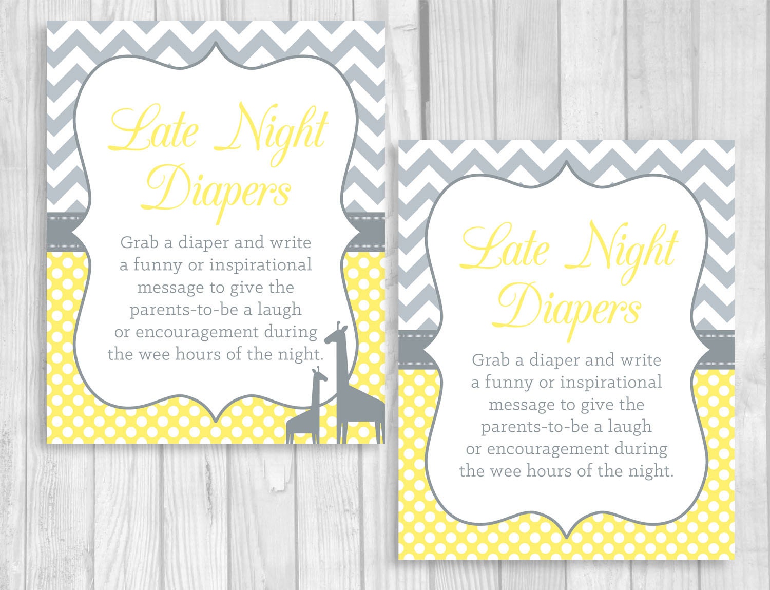 Printable 8x10 Late Night Diapers Baby Shower Sign in Yellow