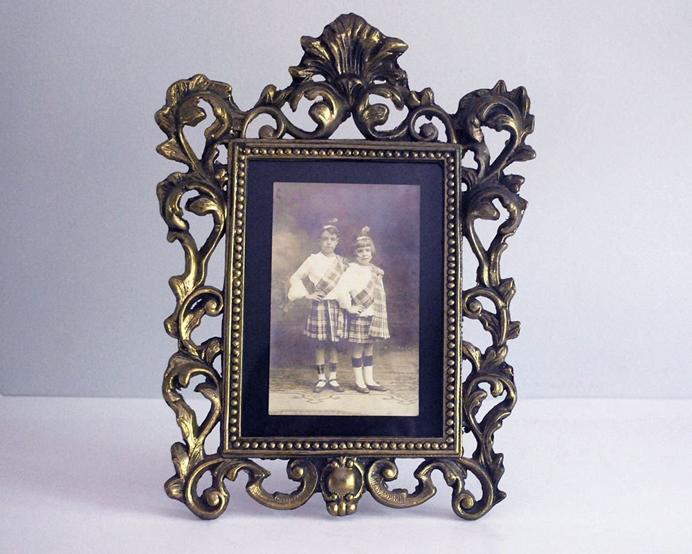 Cast Iron Frame Victorian Art Nouveau Picture Frame Brass
