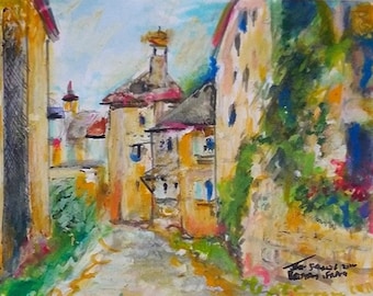 Village in Brittany - Bretagne France - Original Mixed Media Streetscape Art by Jeff Sterling