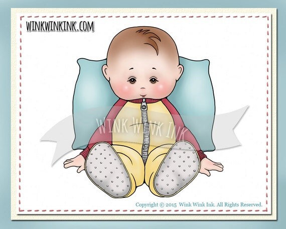 Digital stamp - Sleepyhead - sleepy toddler in pajamas printable  image