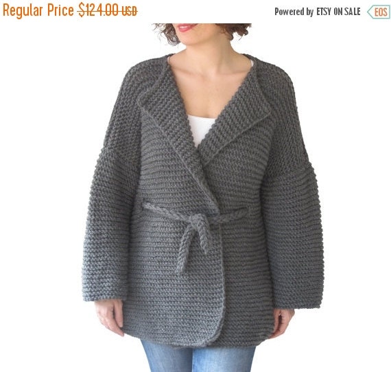 WINTER SALE NEW Dark Gray Cardigan with Knitting Belt by by afra