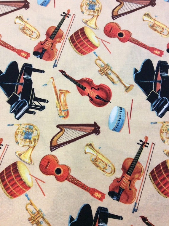 Items similar to Symphony of Song Musical Instrument Printed Fabric by ...