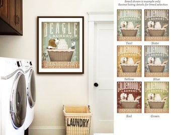 Beagle dog laundry basket company laundry room artwork UNFRAMED signed artists print by stephen fowler geministudio