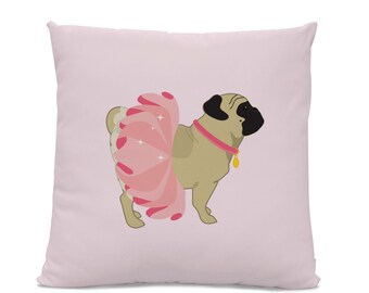 Pug Pillow - Pug in Pink Tutu Pillow - dog pillow - ballerina home decor - pug throw pillow - pink pillow - Ballerina Pug Pillow