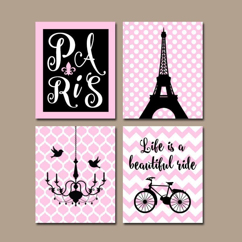 PARIS Wall Art CANVAS or Prints Eiffel Tower Artwork Pink