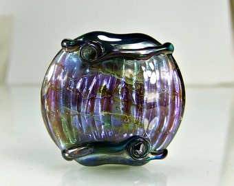 Black Handmade Glass Lampwork Focal Bead Black Multi Colored