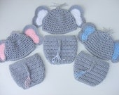 Crochet Baby Elephant Hat & Diaper Cover, You Pick Size and color, Photo Prop, Ready to Ship