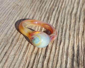 Handmade Glass Ring Amber Caramel Agate Color Size 7 3/4