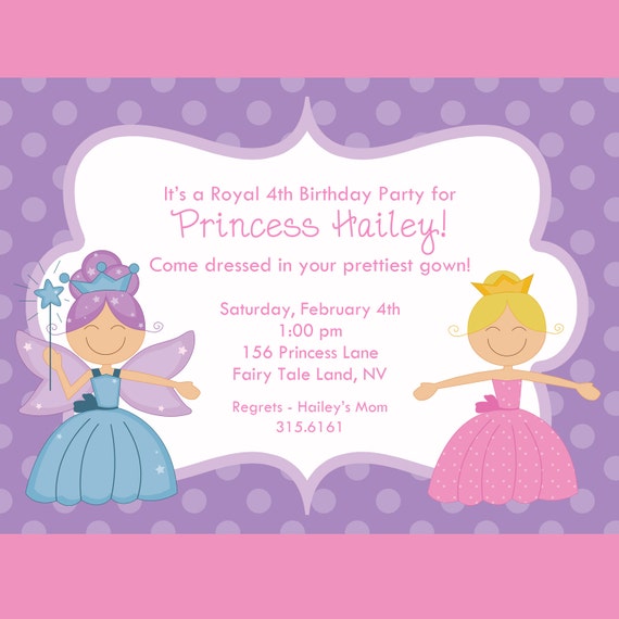 Princess Birthday Invitation Printable by cardsbycarolyn on Etsy