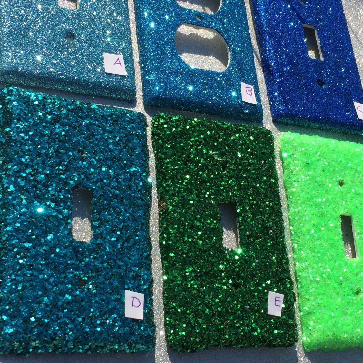 Blue Green Aqua Ocean Glitter Switchplate Outlet Double Triple