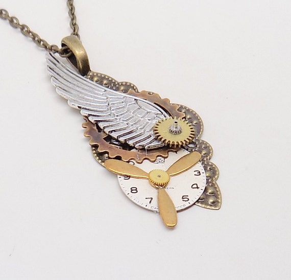 Steampunk Jewelry. Steampunk Angel Wing Necklace By Slotzkin