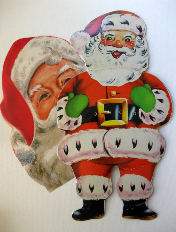 vintage large santa claus die cut christmas decorations two vintage large santa claus die cut christmas decorations two
