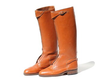 Vintage Topaz Brown Leather Front Zip Tall Riding Boots / size 9.5