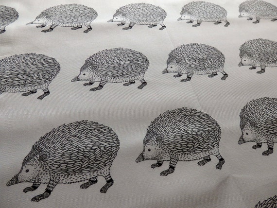 Hedgehog Fabric, Hedgie Drawing, Sketch, Illustration, Oxford Cloth Cotton Fabric Remnant in Black and White - 50 cm