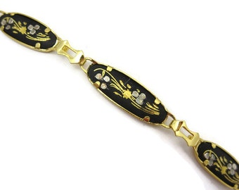 Vintage Damascene Bracelet - Gold and Black Links
