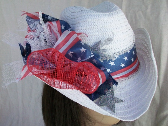 Patriotic 4th of July Red White and Blue Cowgirl Hat Stars
