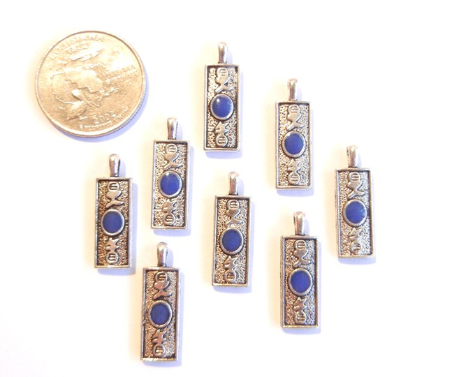 8 or 4 Pairs of Double-sided Asian-themed Bar with Blue Epoxy Charms Silver-tone