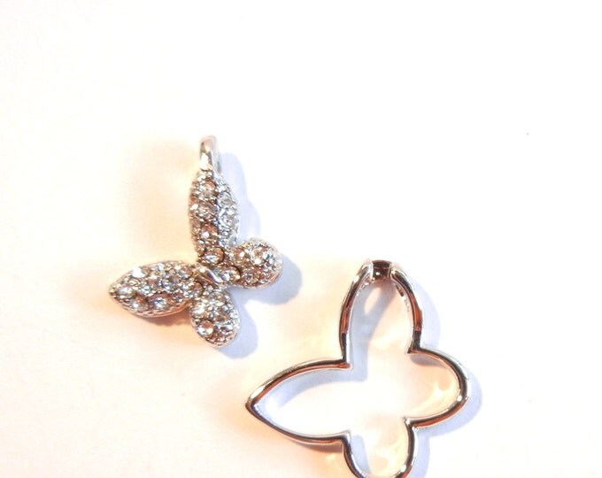 Small Two Part Butterfly Pendant Silver-tone Rhinestone