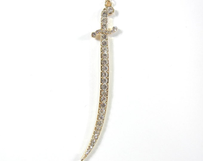 Long Gold-tone Sword Rhinestone Pendant