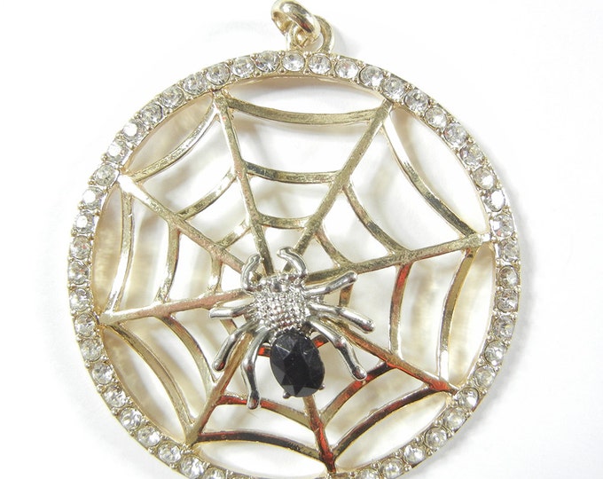 Large Round Spider Web Pendant Silver-tone Spider Rhinestone Edge Pendant