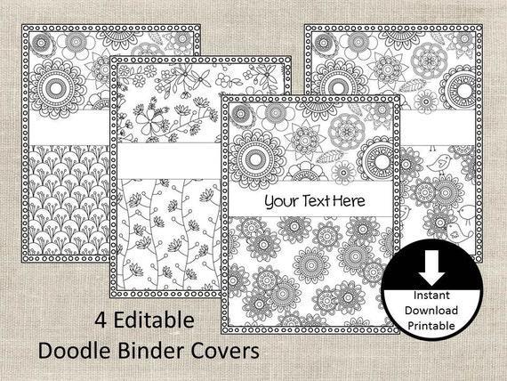 Doodle Color Page Binder Covers Binder Insert Adult Color