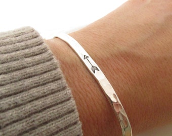 Arrow Bracelet - sterling silver cuff bracelet - hand stamped jewelry - skinny cuff - stacking bracelets