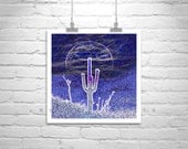 Psychedelic, Surreal, Blue, Cactus, Moon, Arizona, Desert, Cacti, Amethyst, Purple, Photography Print, Square Art, Square Print, Saguaro Psychedelic, Surreal, Blue, Cactus, Moon, Arizona, Desert, Cacti, Amethyst, Purple, Photography Print, Square Art, Square Print, Saguaro