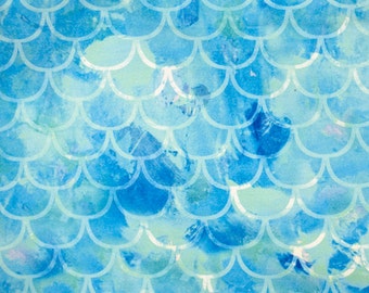 Blue Green Mermaid Scale Swimsuit Fabric, Stretch Knit