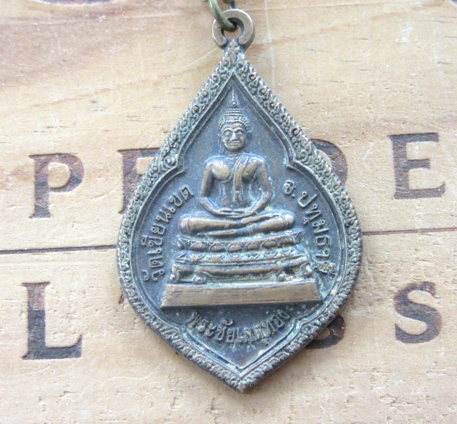 Vintage Buddha Buddhist Medal Necklace Mens Necklace