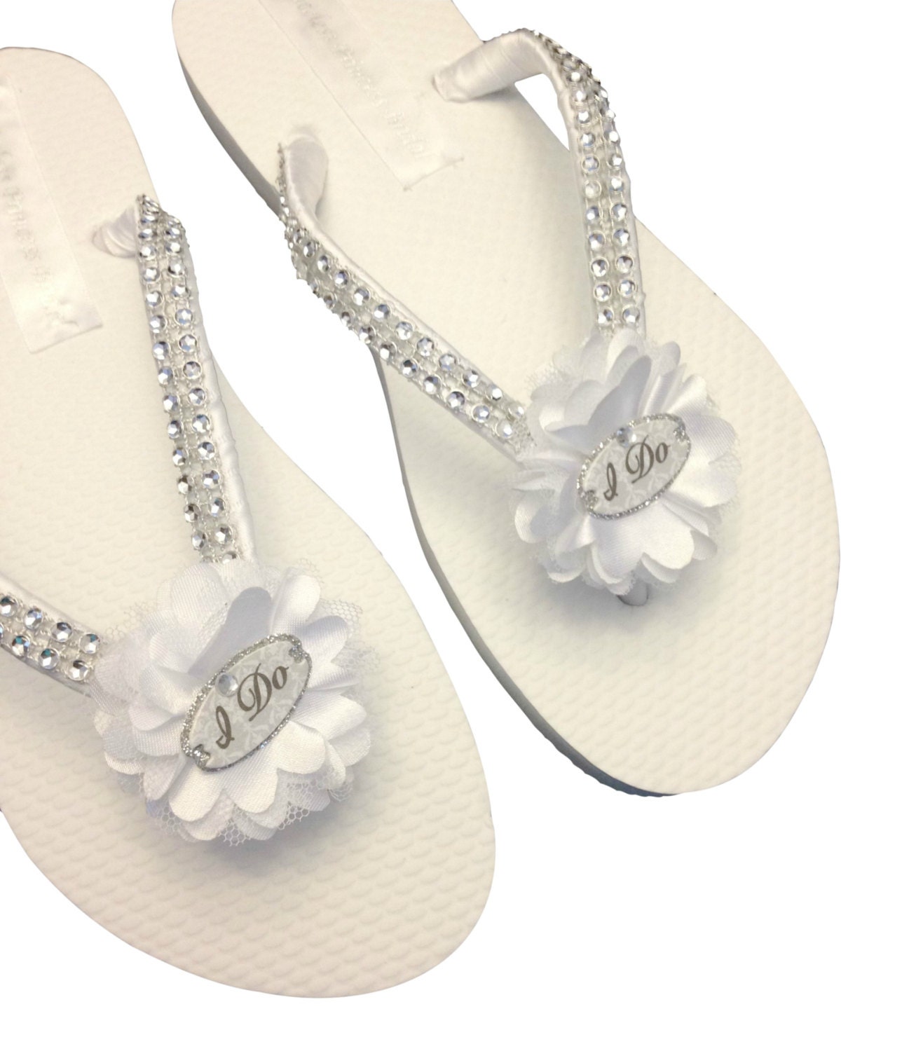 white bling wedding flip flops