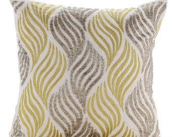 Decorative Throw Pillow Covers Accent Pillow Couch Toss Sofa Pillow Case 16x16 White Linen Pillow Cover Bead & Zardosi Embroidered Bijoux