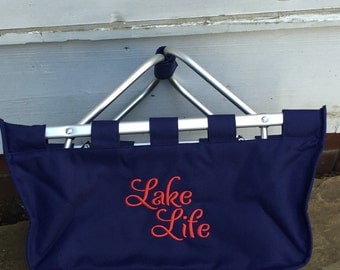 Navy Market Tote-Monogrammed Market Tote-Market Basket-Easter Basket-Organizer