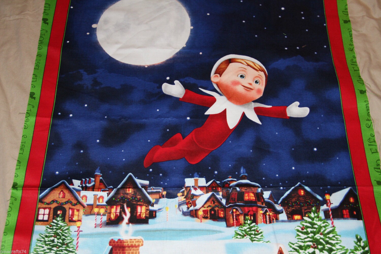 Christmas Elf on a Shelf 100 Cotton Fabric Panel FREE SHIP
