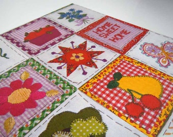 Vintage 1970s Any Occasion Wrapping Paper Hippie Embroidered Quilt Mushrooms Butterflies Fruits Flowers Gift Wrap